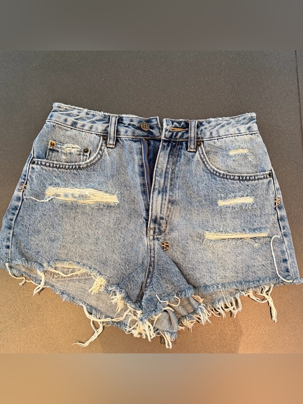 Ksubi Light Blue Distressed Denim Cutoff Shorts
